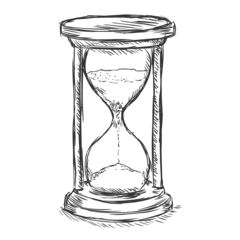 Skizze einer Sanduhr mit zwei Kammern und einer obersten Platte auf einem runden Sockel.