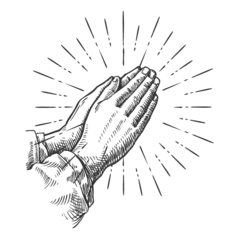 Hände in Gebetshaltung mit strahlendem Hintergrund, symbolisieren Andacht und Spiritualität.