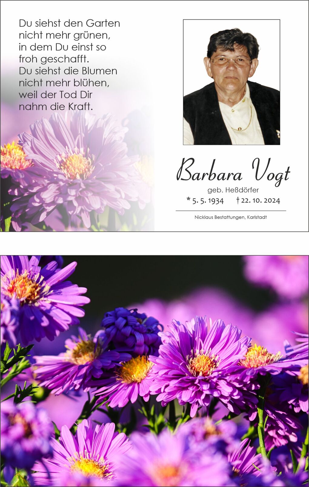 Lila Bl&uuml;ten mit gelben Bl&uuml;tenmitten vor unscharfem Hintergrund, umrahmt von gr&uuml;nen Bl&auml;ttern.